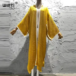 WINYI summer cotton Pleated dress Beach Wear elegant Africa women Cardigan Hot Bohemian holiday party Kimono Kaftan