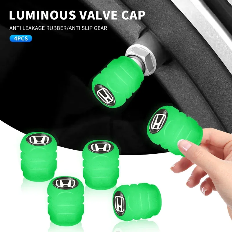 4pcs Car Tyre Valve Stem Luminous Caps Fluorescent Decor for Honda Accord Odyssey Civic CRV Inspire Envix Crider City Jade HRV