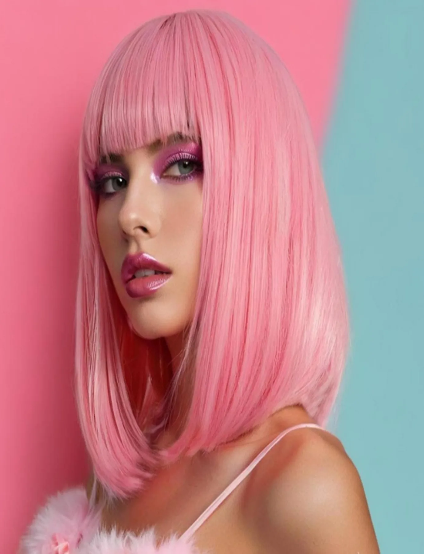 New black bob hairstyle synthetic wig for party, Halloween cosplay, daily use high-temperature hair accessory wig set image 2