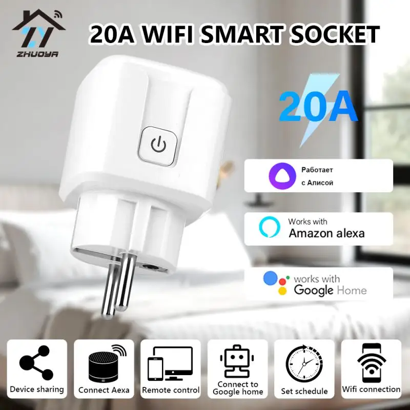 

ZY Tuya WiFi Smart Plug EU 16A/20A Smart Socket With Power Monitor Timing Voice Control SmartLife Work With Alexa Google Home