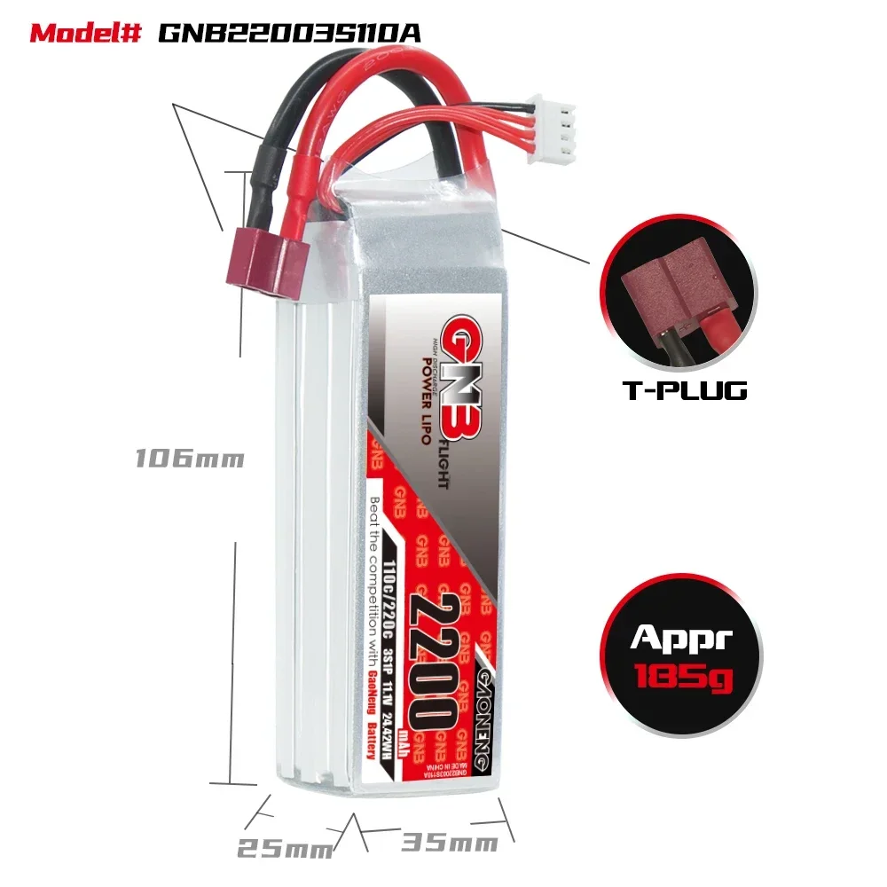 GAONENG GNB 2200mAh 3S 110C 220C 11,1 V DEANS LiPo batería RC barco RC coche e-flite Valiant Parkzone E4F Wildcat 3D avión