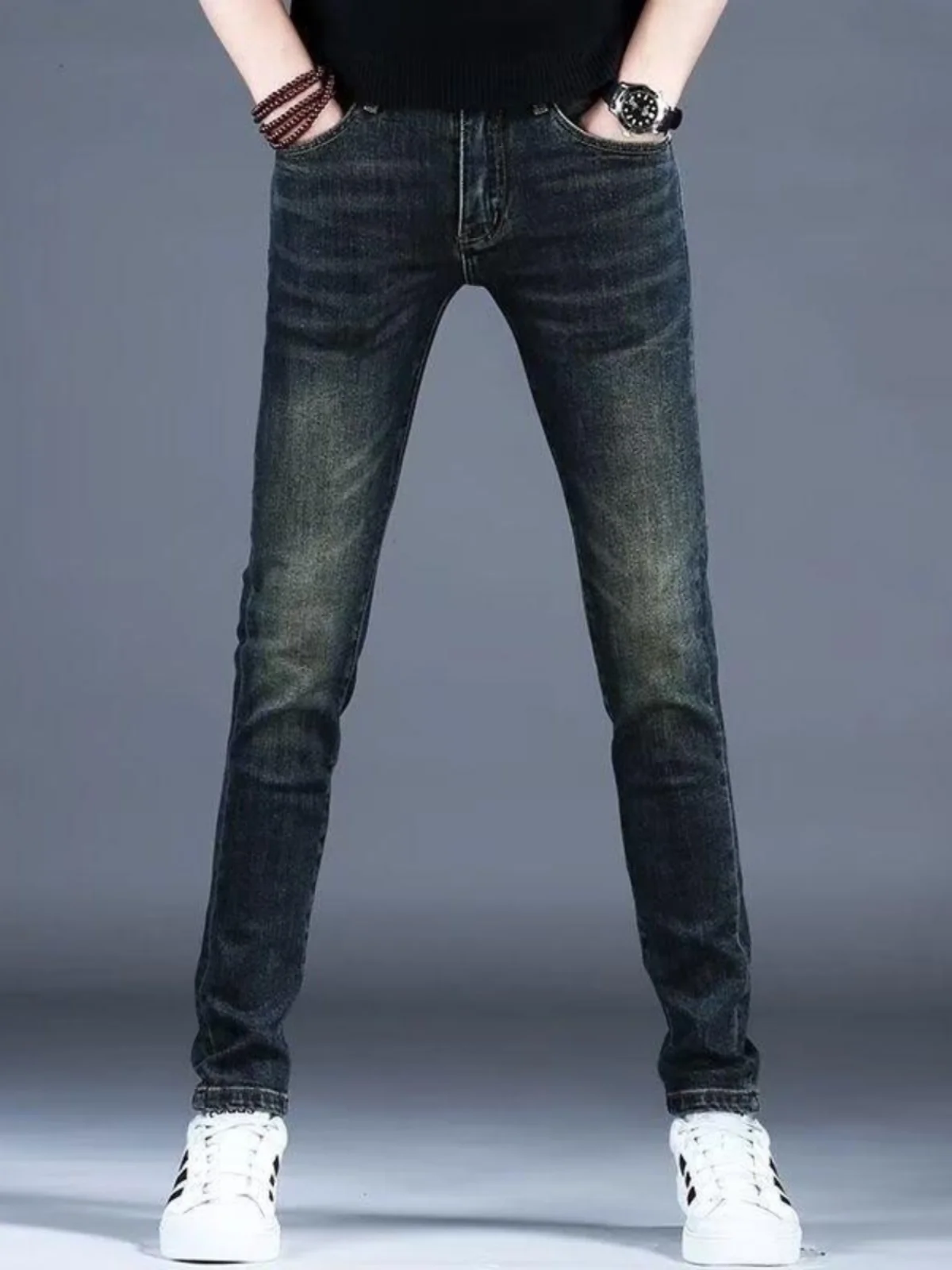 

Мужские джинсы-стрейч слим-фит из денима, весна 2025, повседневные, с высокой талией, длинные, в стиле ретро, комфортные, из эластичного хлопка