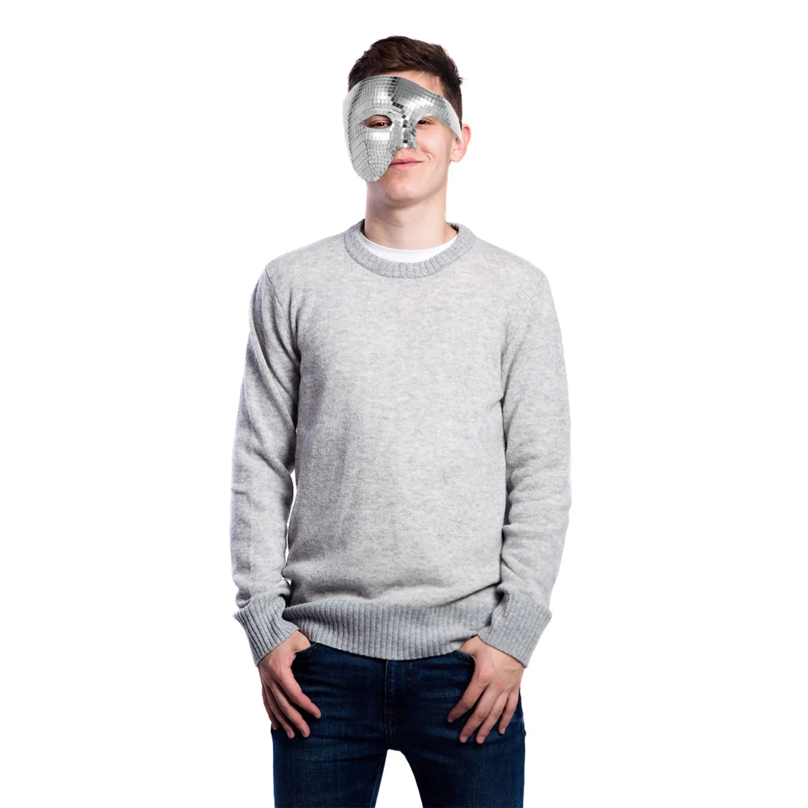 Disco Mask Disco Mirrored Face Mask Mirror Masquerade Ball Face Cover Halloween Carnival Party Adults Glitter Music Outfits Mask
