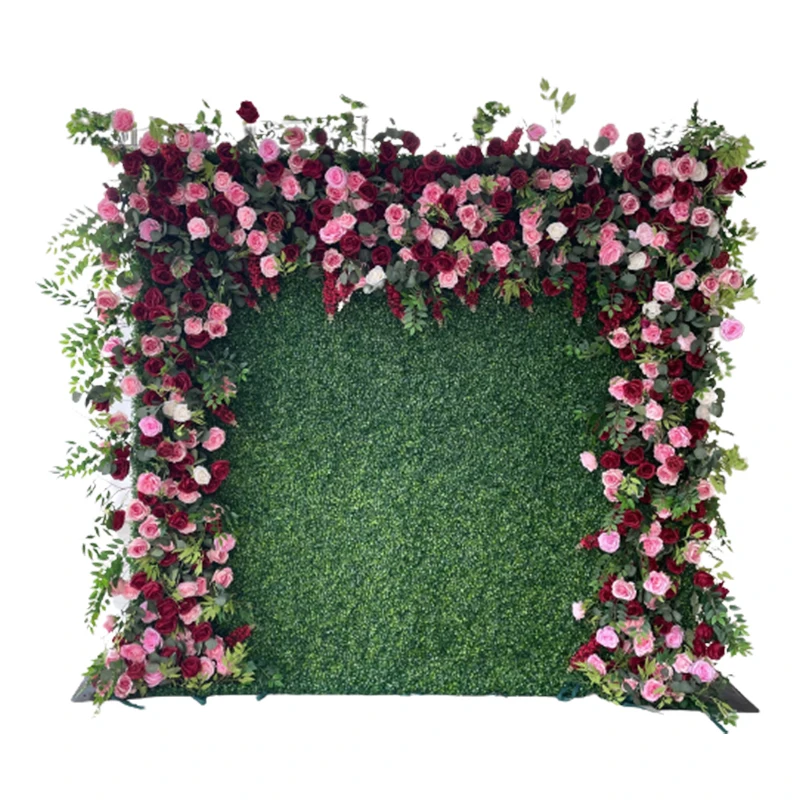 الأبيض بورجوندي الورد الأخضر نشمر القماش 5D زهرة الجدار في الهواء الطلق الزفاف خلفية ديكور تشكيلة الأزهار جدار النباتات الخضراء
