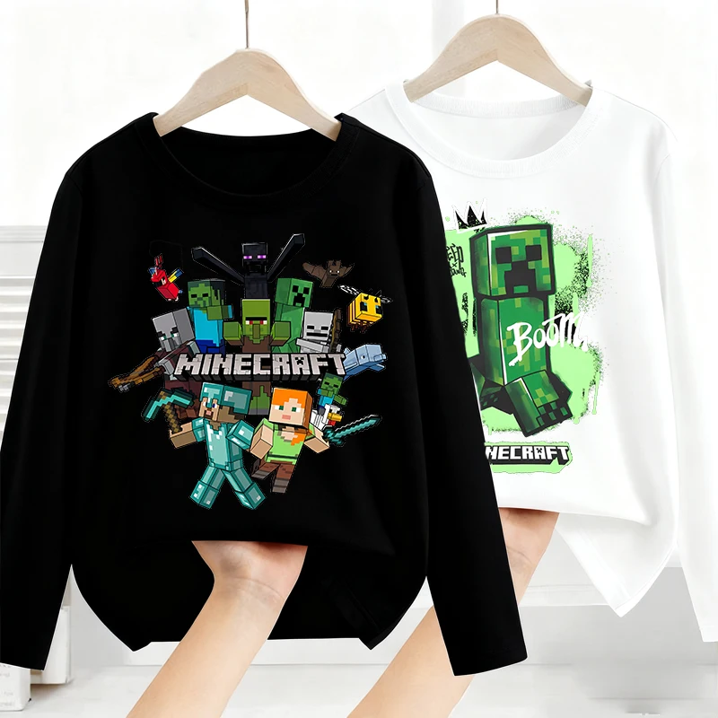

Game Themed Print Base Layer Shirt Boy T-shirt MinerCrafted Long Sleeves Fashion Pullover Children Tops Tees Autumn Clothes Gift