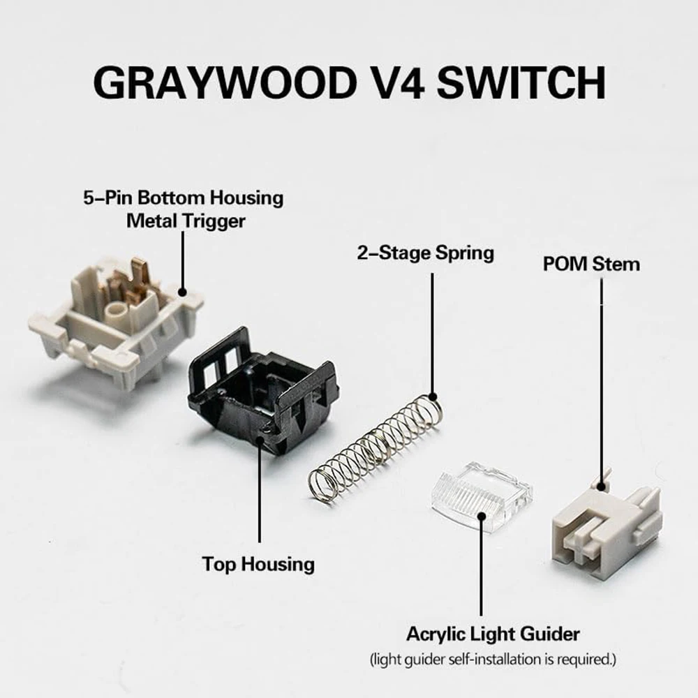 LEOBOG Graywood V4 Switch Linear MX Stem Switch for Gaming Mechanical Keyboard POM Pre Lubed 2 Stages Spring New Module