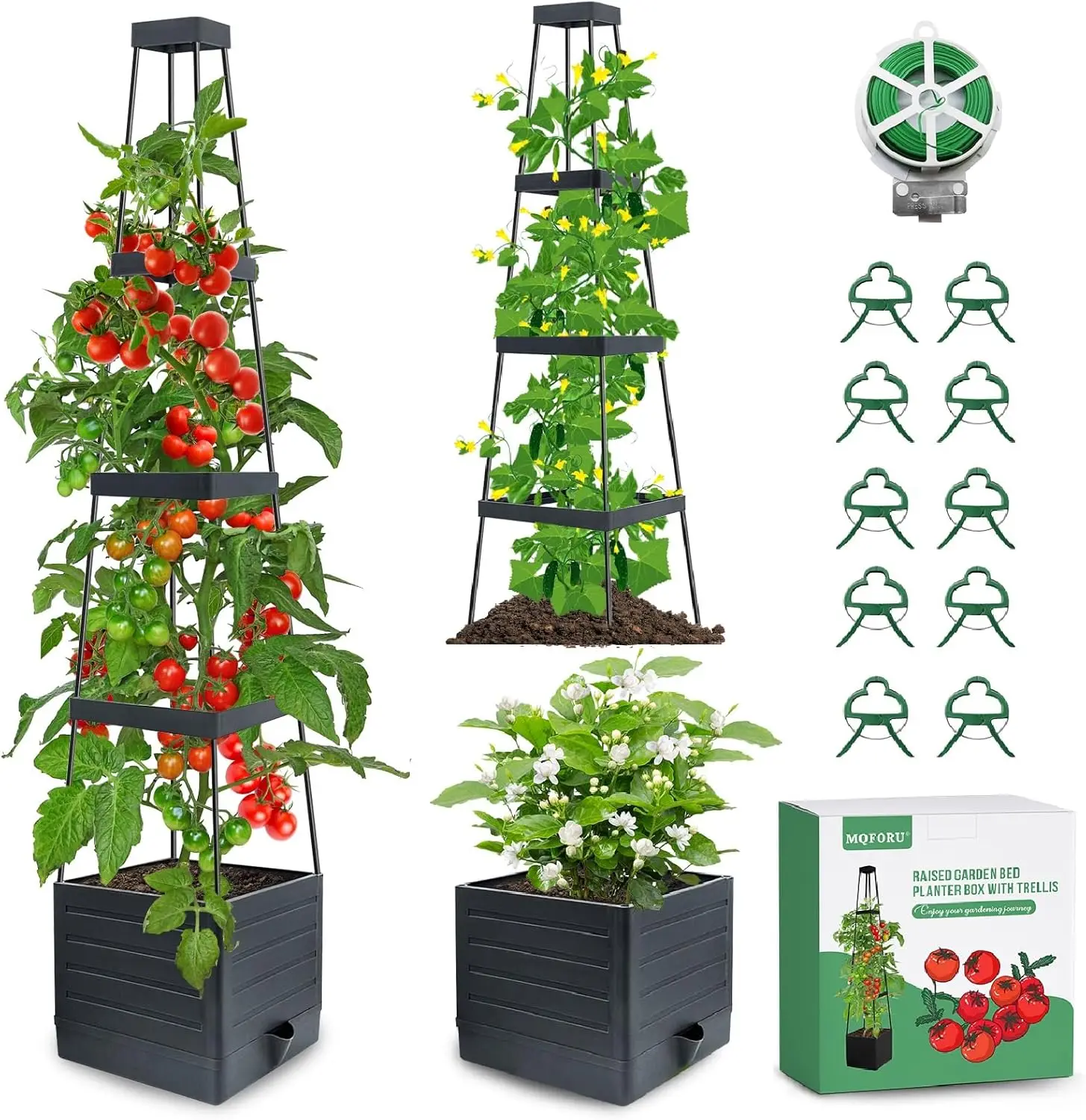 

Набор из 2-х самополивающихся приподнятых грядок с регулируемой решеткой для вьющихся растений, для использования в помещении и на улице