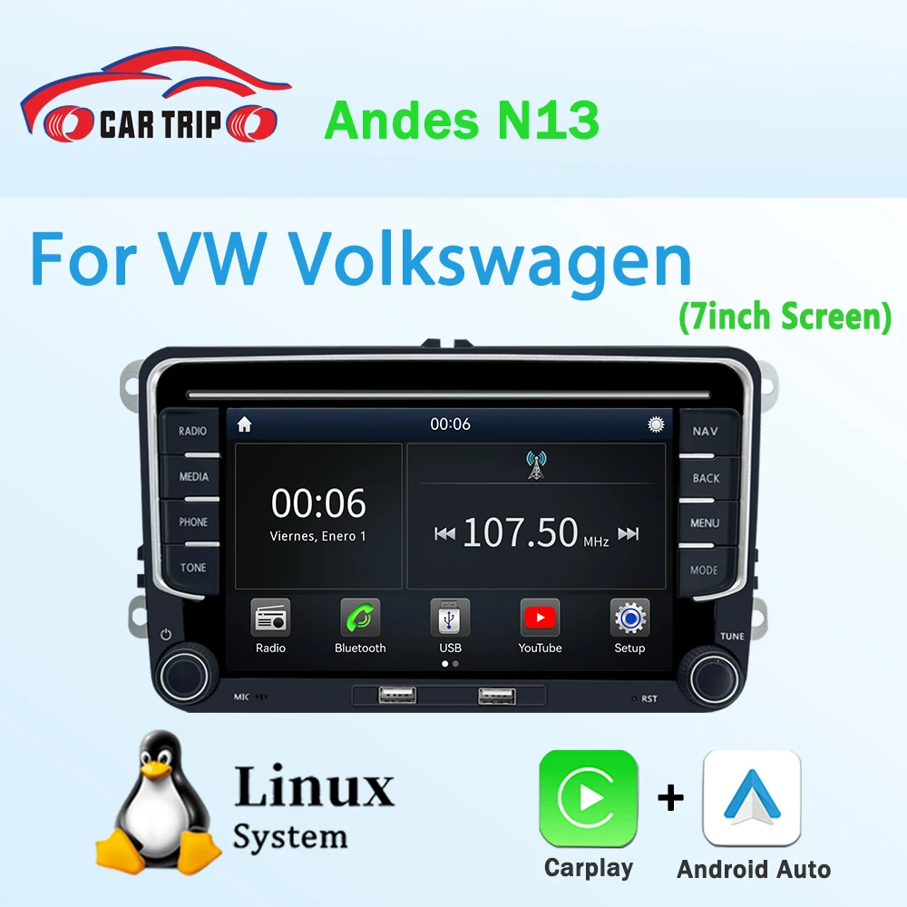 

7-дюймовый автомобильный мультимедийный плеер на Linux для VW Volkswagen Golf 5 6/Polo 6R с Android Auto, CarPlay, GPS, NAV, BT5, головным устройством и экраном