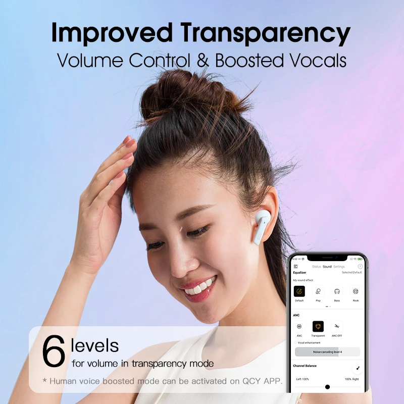 QCY HT05 Melobuds ANC Wireless Bluetooth Earbuds BH21HT05A 40dB 6 Mic AI-Enhanced Calls Transparency App for Custom EQ 30H view 6
