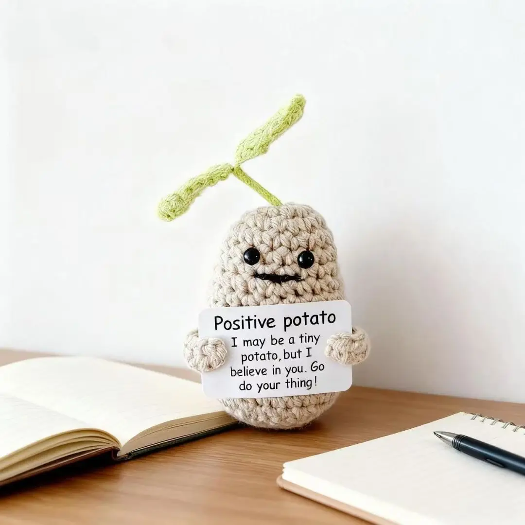 Cute Crochet Potato Toy  Handmade Amigurumi Doll with Motivational Quote Kawaii Room Decor & Gift for Friends