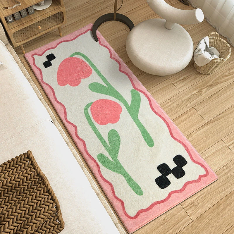 French Cream Bedroom Bedside Plush Carpet Irregular Living Room Decoration Flowers Carpets Home Lounge Bay Window Non-slip Rug