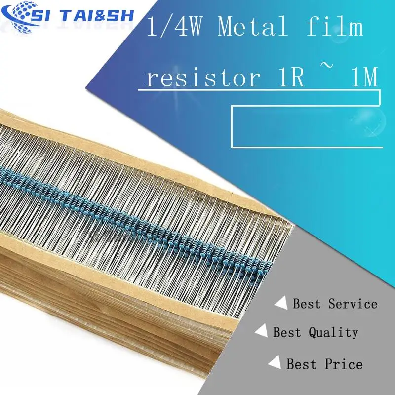 

100pcs 1/4W Metal film resistor 1R ~ 1M 100R 220R 330R 1K 1.5K 2.2K 3.3K 4.7K 10K 22K 47K 100K 100 220 330 1K5 2K2 3K3 4K7 ohm