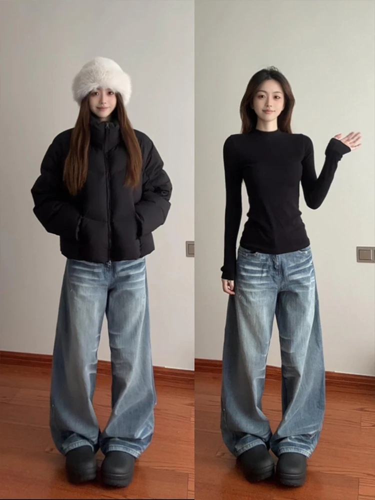 

American Retro Low Waist Wide Leg Jeans Women's Loose Fit Straight Slimming Pants Autumn New Design Casual Faion Ladies
