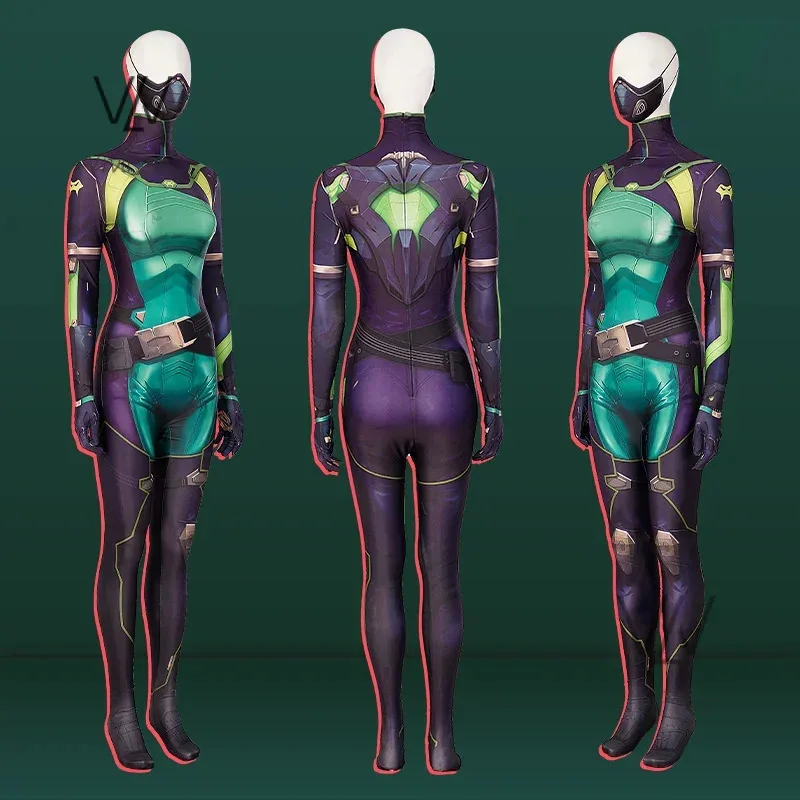 XT8Game VALORANT ارتداءها النساء الفتيات الأفعى سابين قاتل الأفعى تأثيري هالوين زي شعر مستعار بذلة قناع @ XT6!