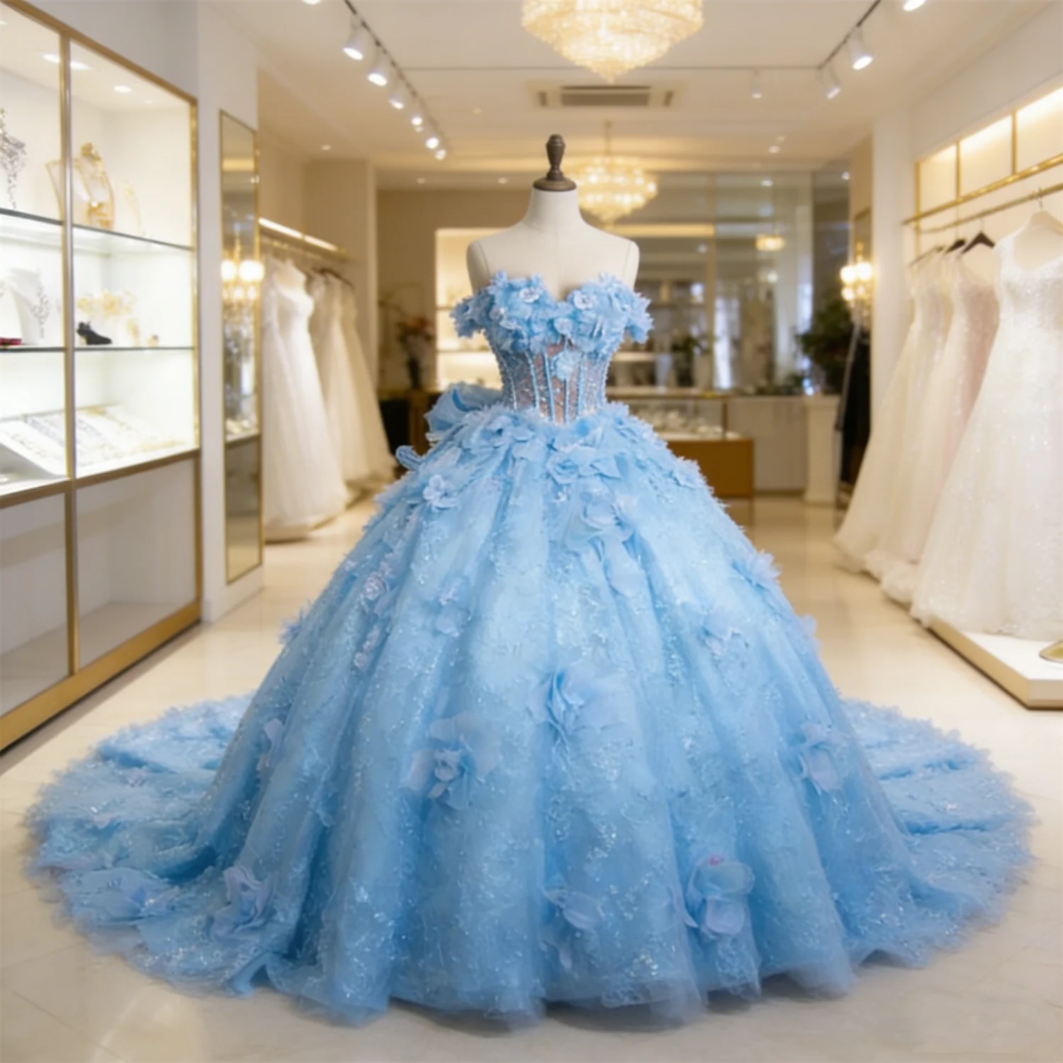 

Роскошное светло-голубое платье принцессы Золушки для девочек, платье для выпускного вечера, с цветочным узором, на шнуровке, бальное платье для выпускного, дня рождения, особых случаев, на заказ
