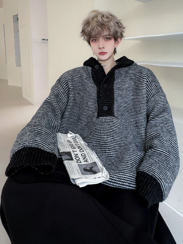 

TANGZ STUDIO Winter Thiened Hooded Knitted Sweater Retro Color Blo Striped ex Faionable Casual Cotton Blend Yarn