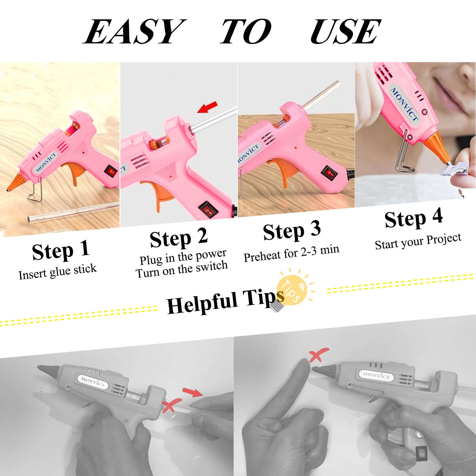 30Watts EU Mini Hot Glue Gun Kit with Carrying Case,20 Pcs Glue Sticks, 10 Pcs Wood Craft sticks, DIY Household Industrial Tools