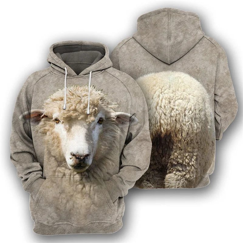 Animal Sheep Alpaca Bull Horse Pattern Hoodie Men 3D Printed Long Sleeve Pullover Sweatshirts Street Oversized Hooded Coat