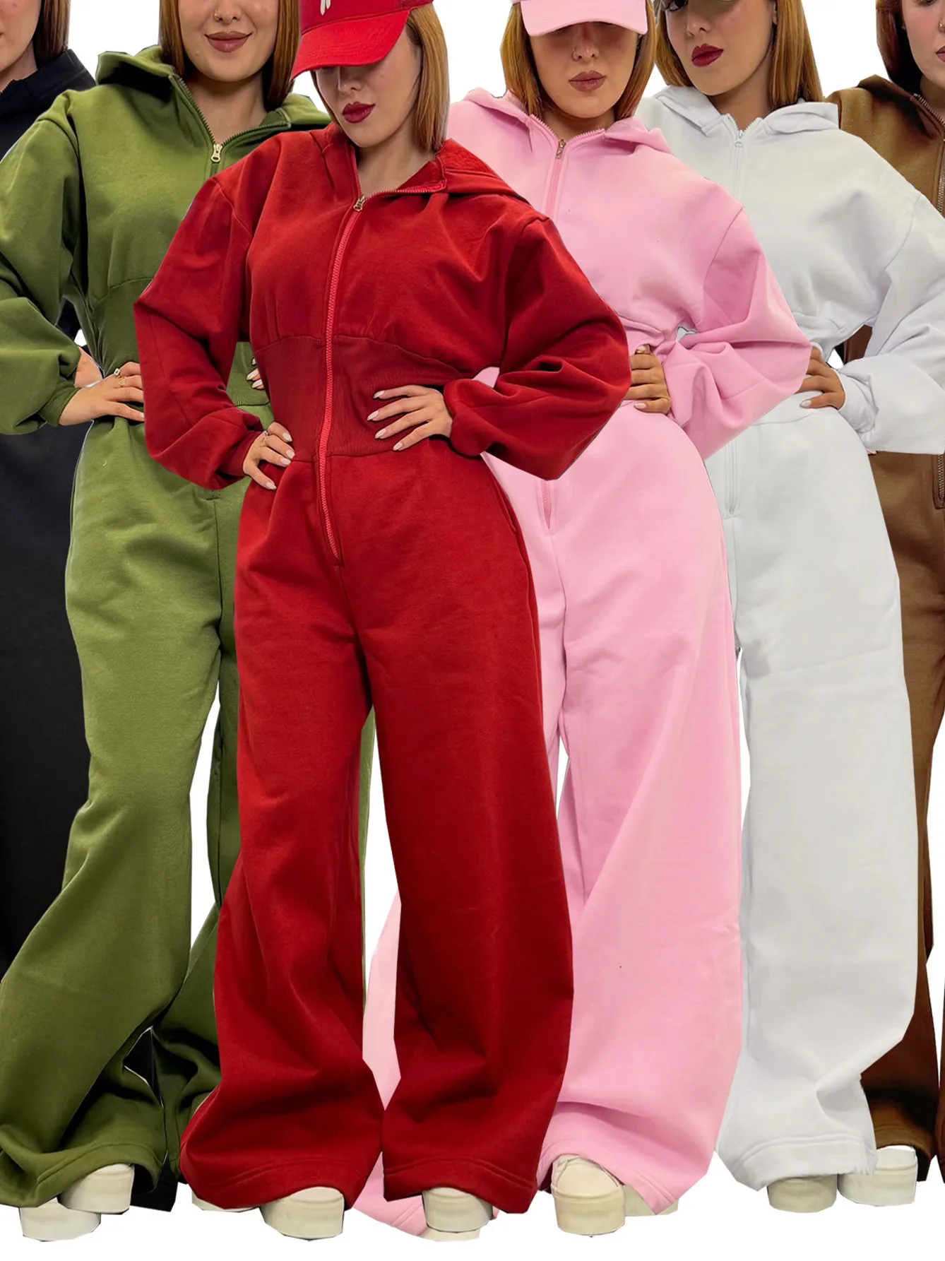 

Женский спортивный комбинезон с капюшоном и длинными брюками из полиэстера, со средней посадкой, коллекция Весна 2026