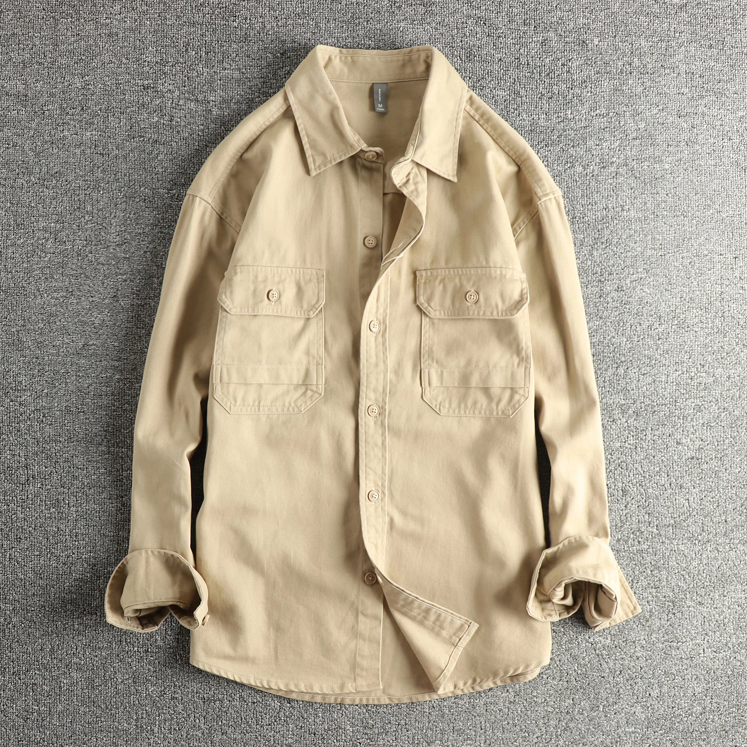 

Autumn New American Retro Woven Twill Cargo Shirt Men's Amekaji 100% Cotton Washed Long Sleeve Double Pocket Casual Thin Coat