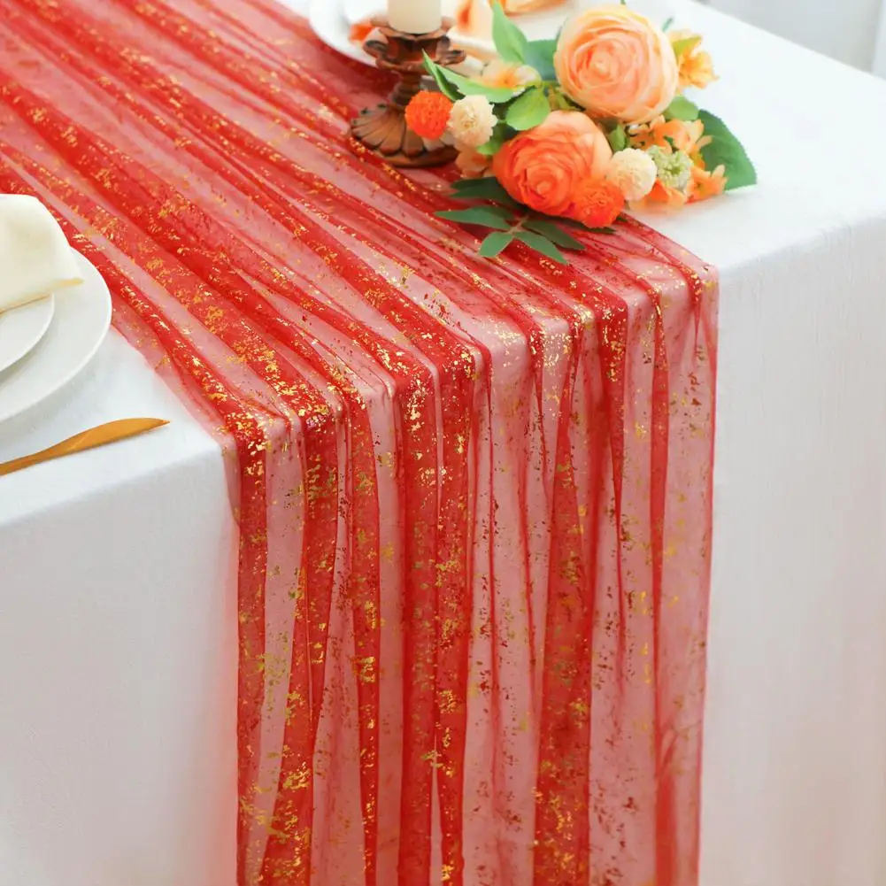 Gauze Table Runners Sheer Chiffon Tulle Cheesecloth with Glitter Metallic Foil for Wedding Party Anniversary Dining Table Decor