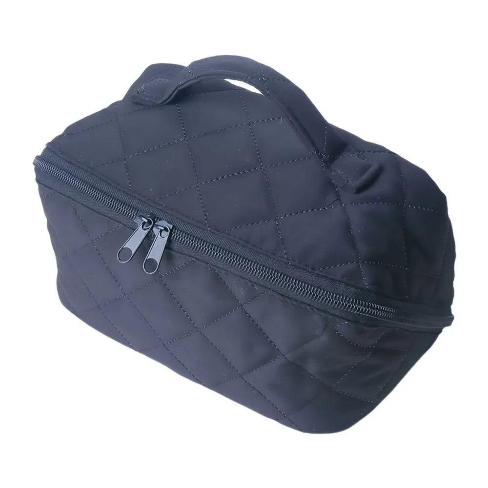 

Portable Quilted Makeup Bag Floral Print Large Capacity Cosmetic Organizer Wide Open Travel Toiletry Bag for Women