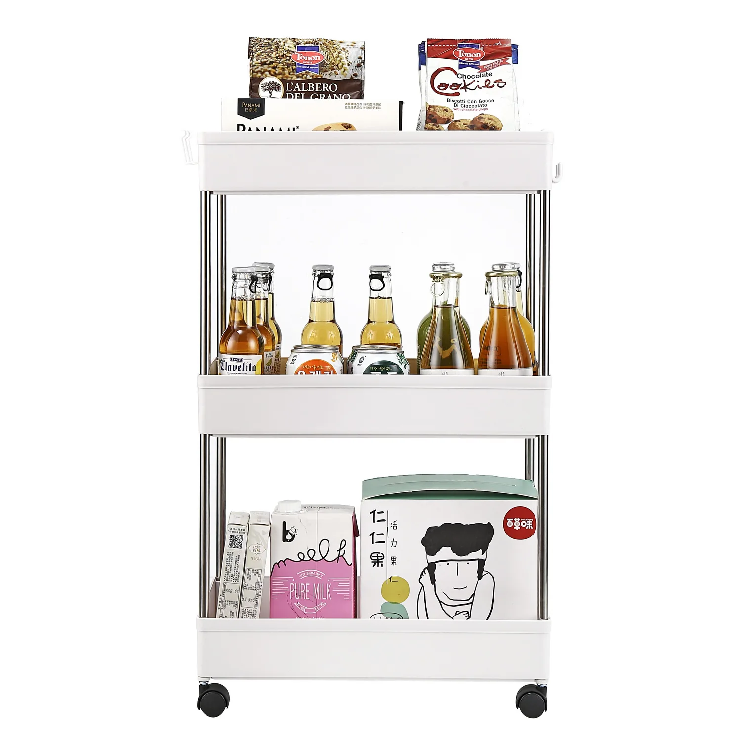 

3-Layer Mobile Multi-functional Storage Cart,Suitable for Kitchen, Bathroom, Laundry Room Narrow Place