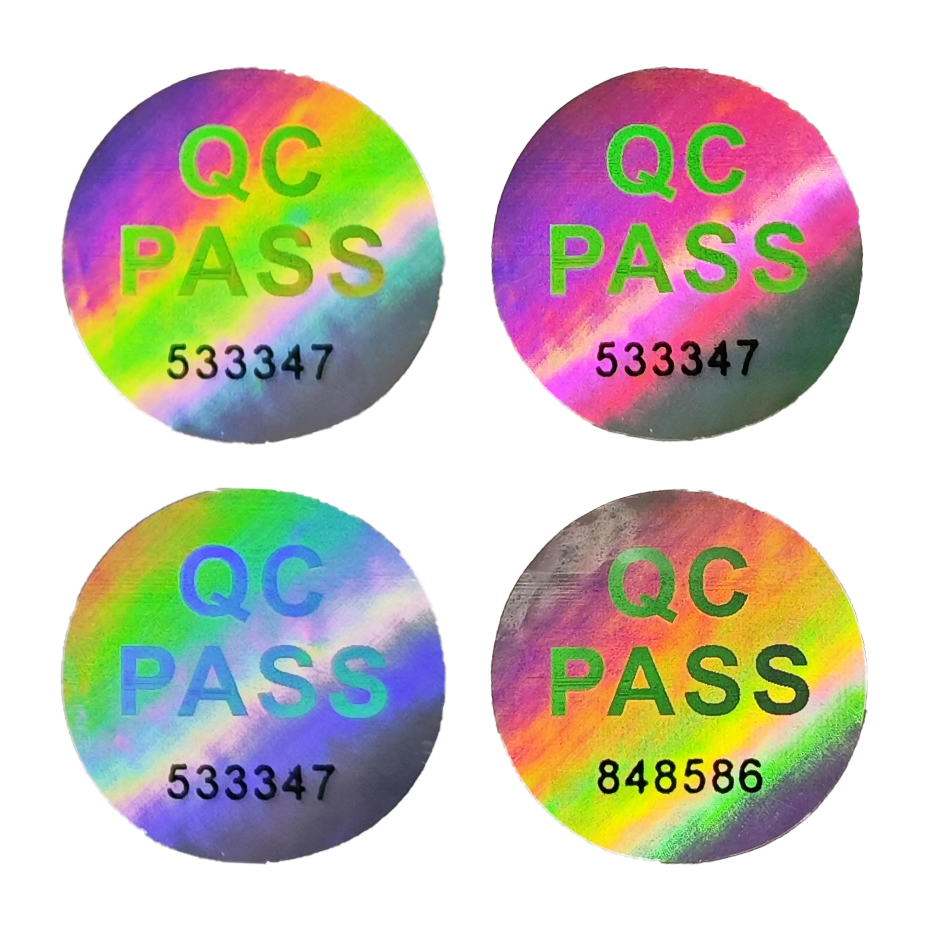 200/400pcs QC PASS Hologram Stickers with Black Random Numbers, Shiny Laser Round Sticker for Quality Guaranteed Inspection