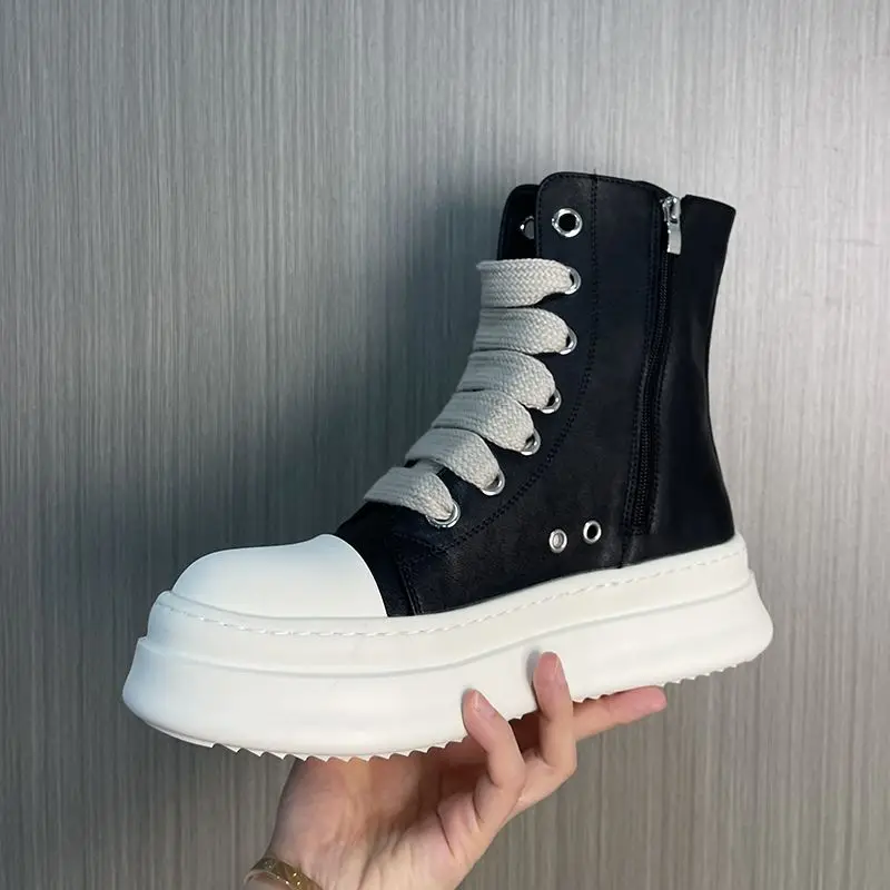 

2025 Motorcycle Sneakers Spring Autumn Men Women High Street Thick Sole High Top Height Increasing Big Toe Boots
