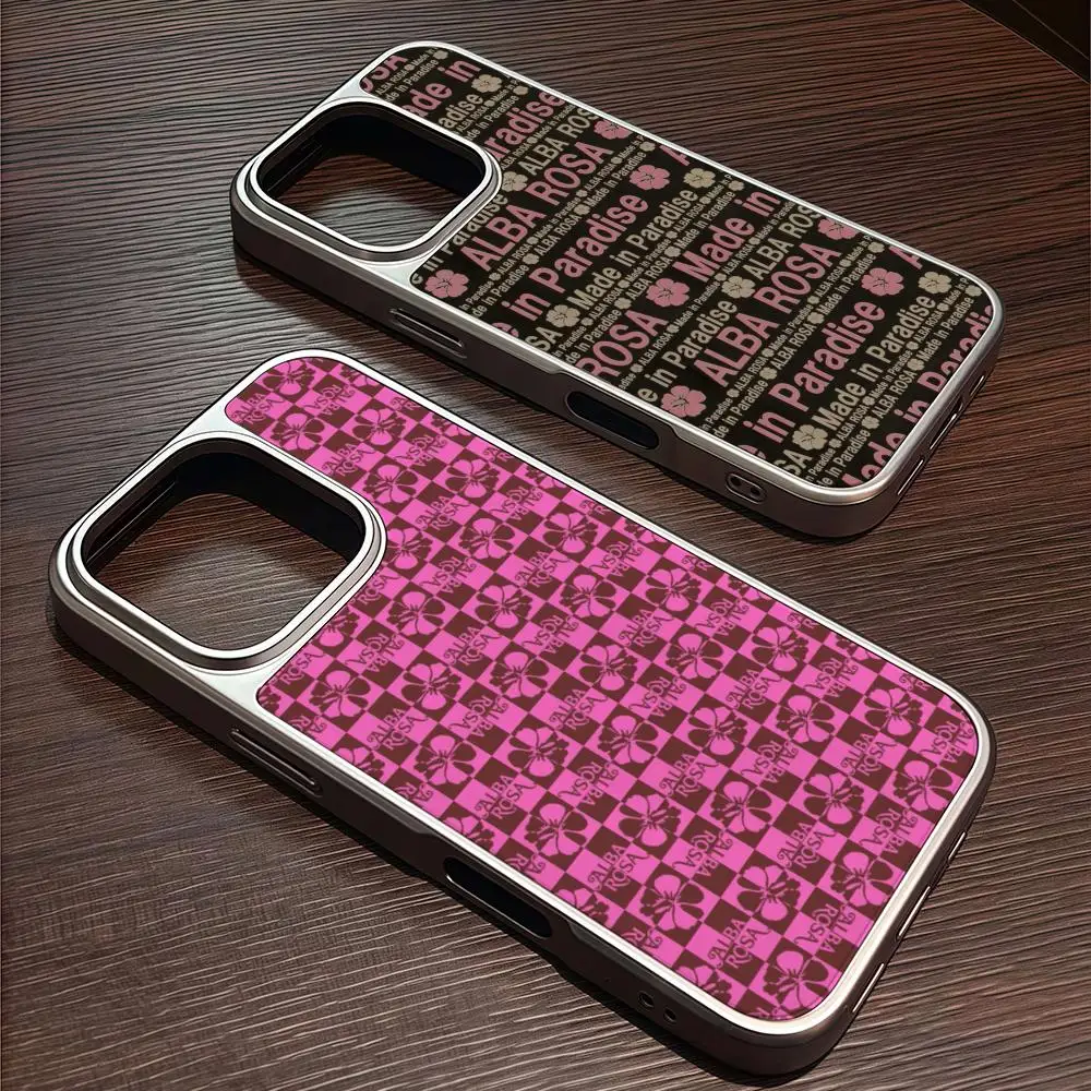 Fashion A-ALBA R-ROSA  Phone Case For iPhone 16 15 14 13 12 11 Pro Max Plus HD Magsafe Metal Frame Carbon Fiber Hard Shell view 2