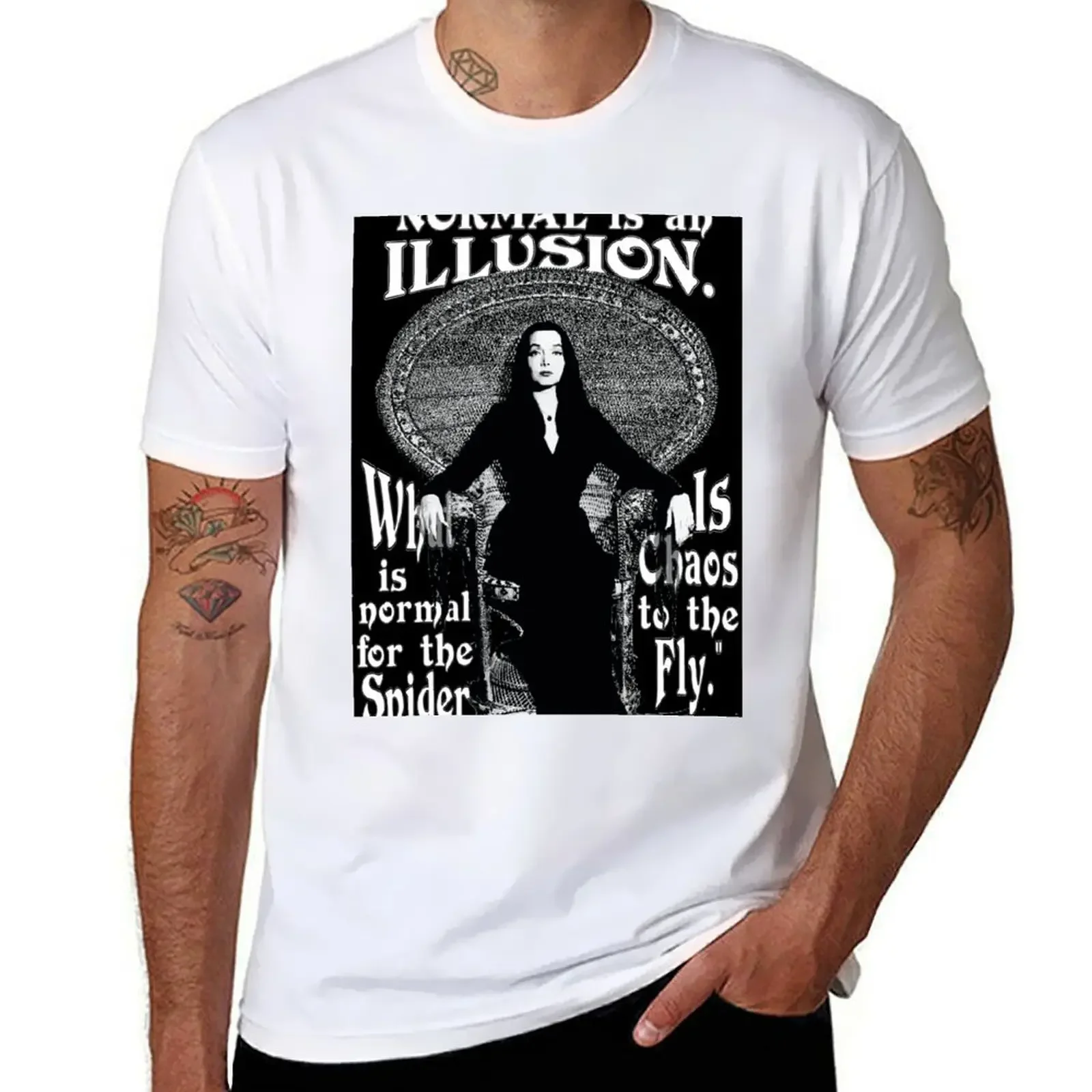 customs blanks aesthetic clothes mens plain t shirts Morticia Addams-Normal Is An Illusion... T-Shirt  Short Sleeve 2024