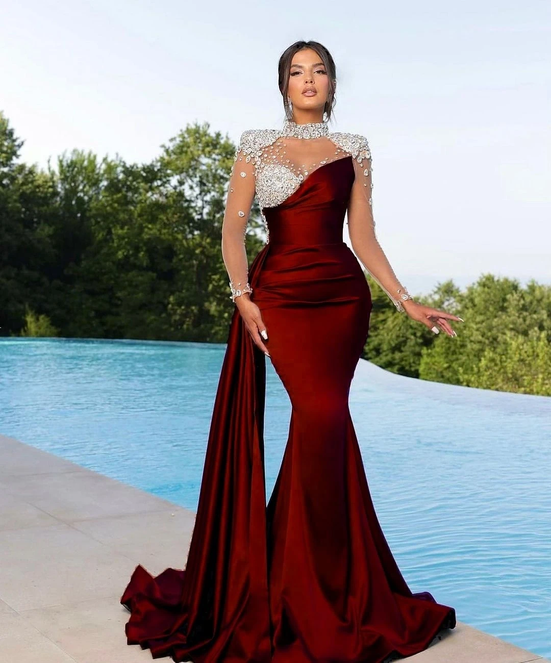 SoDigne Luxury Evening Dress Women 2024 Formal Dresses Draped Train Elegant Wedding Party Prom Gowns Vestidos De Gala Customized