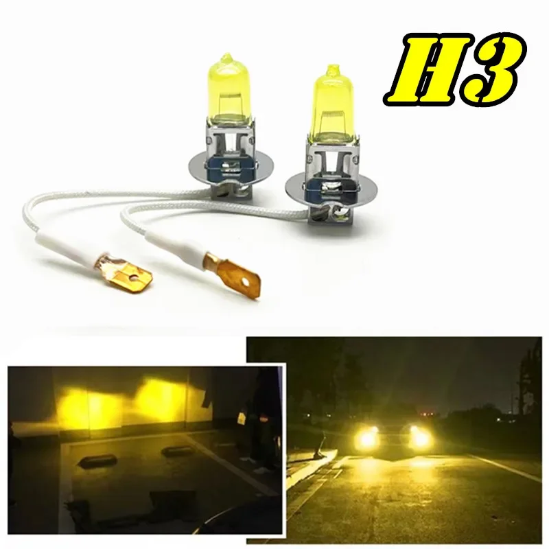 2 Pcs H3 Headlamp 3000K Halogen Lamp Replace Upgrade 12V55W Super Yellow Rain And Fog Proof Light Car Bulbs