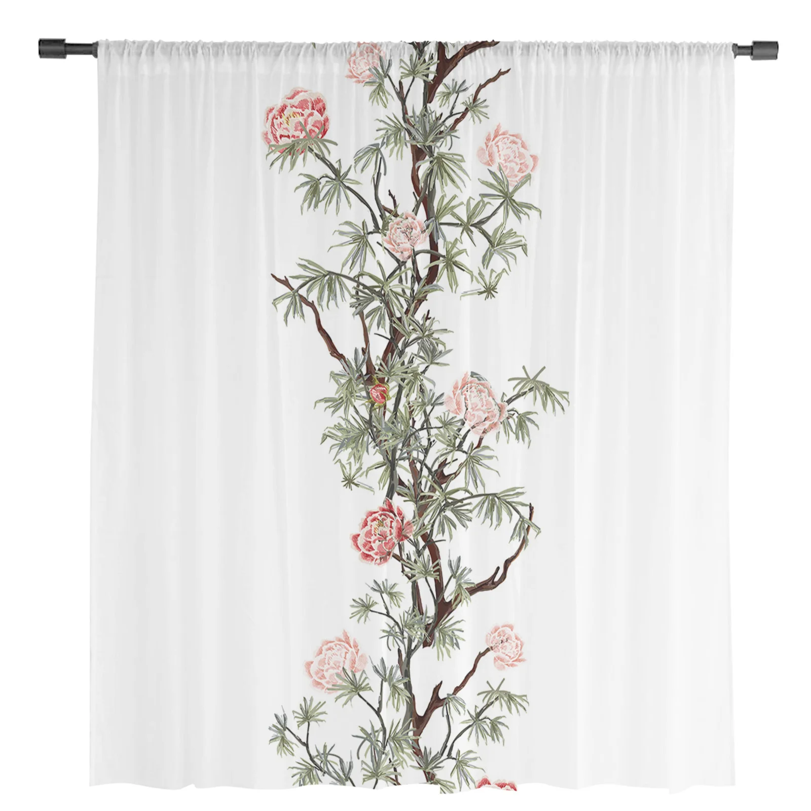 Summer Flowers Leaves Vines Sheer Window Curtains for Living Room Kitchen Children Bedroom Voile Hanging Curtain