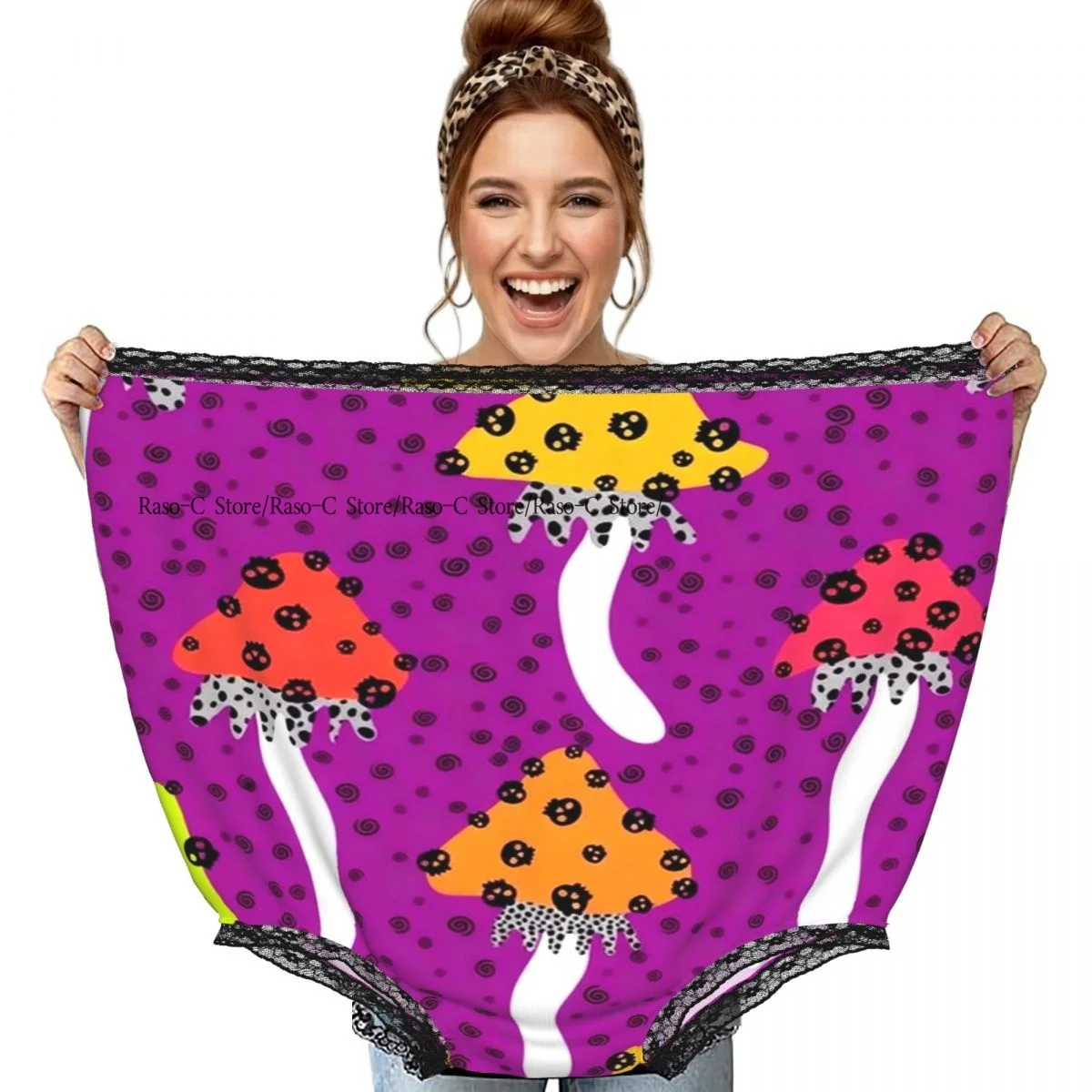 Funny Grandma Underwear Cartoon Autumn Amanita Mushrooms Pattern Casual Prank Presents