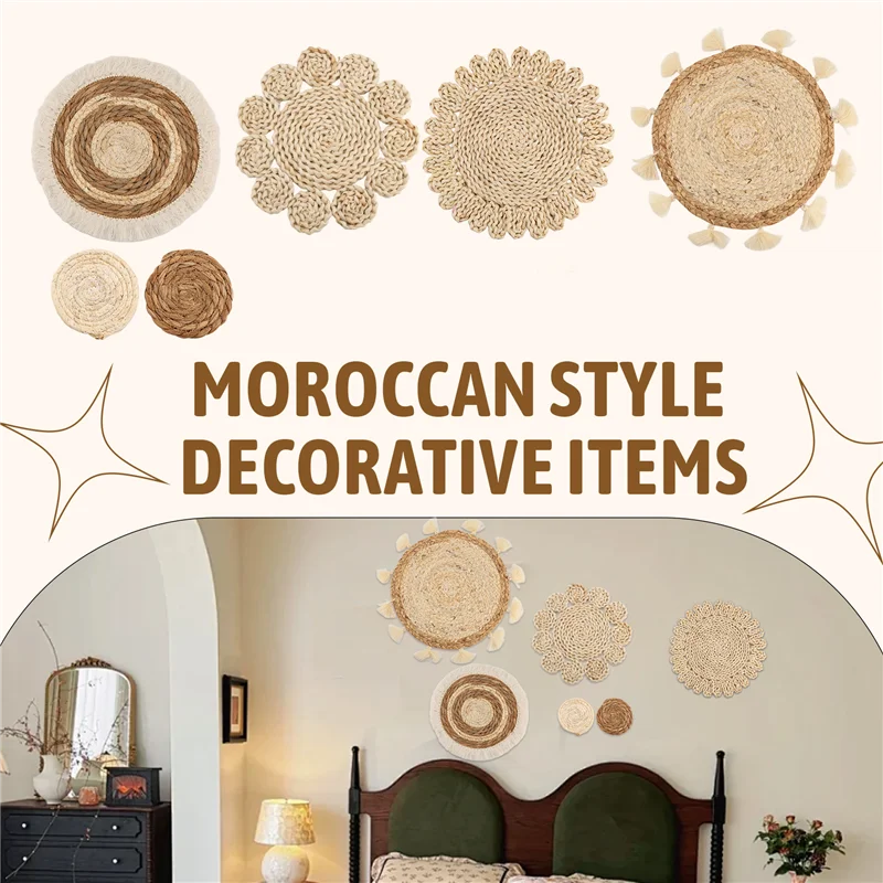 

【Recommend】6PCS Boho Wall Basket Decor Set Handmade Tassels Flower Wall Baskets Decor Sofa Bedside Decorations