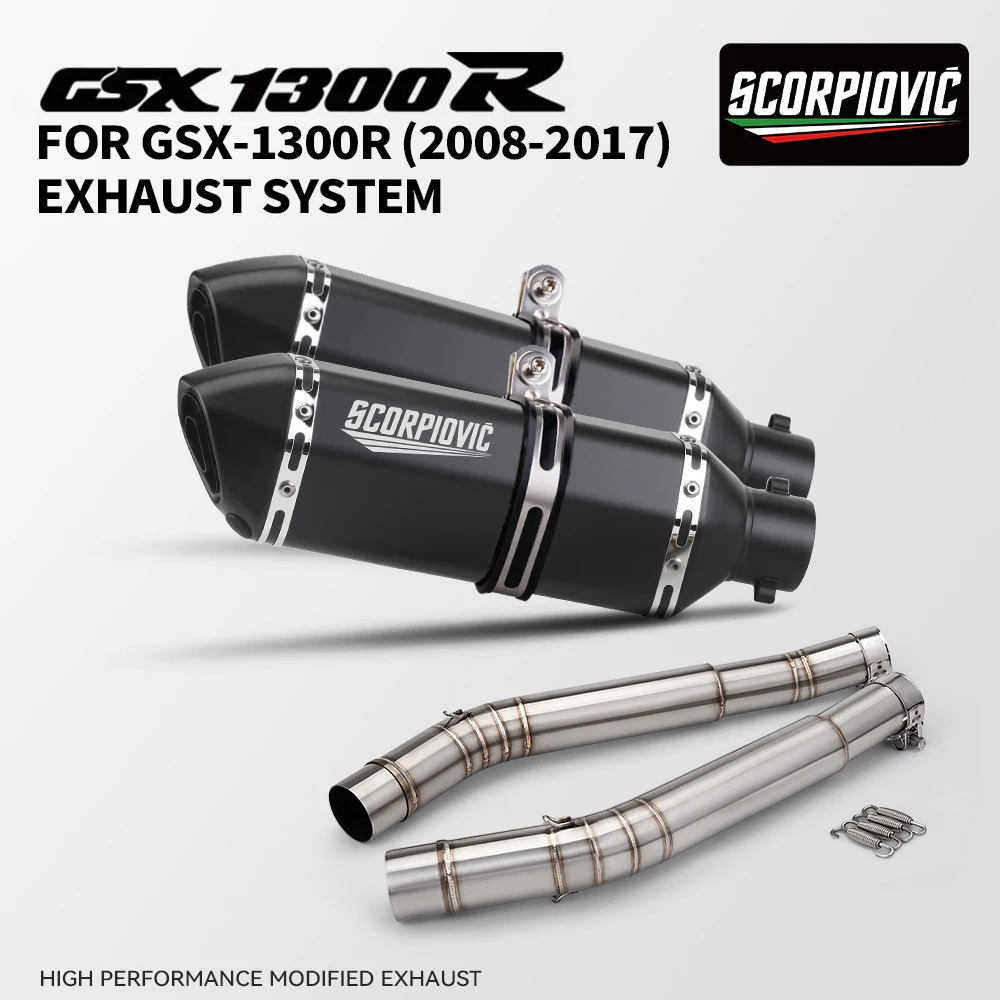 Replacement Stainless Steel Dual Mid & 370mm Tail Pipe Exhaust System DB Killer Fit GSX-1300R 2008-2017