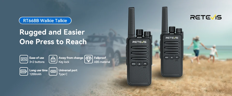 Retevis RT668B Walkie-Talkie PMR446 FRS Lizenzfreies 2er-Set Walkie-Talkies Kommunikations-Intercom Tragbar für Restaurant Camping – Detail 1