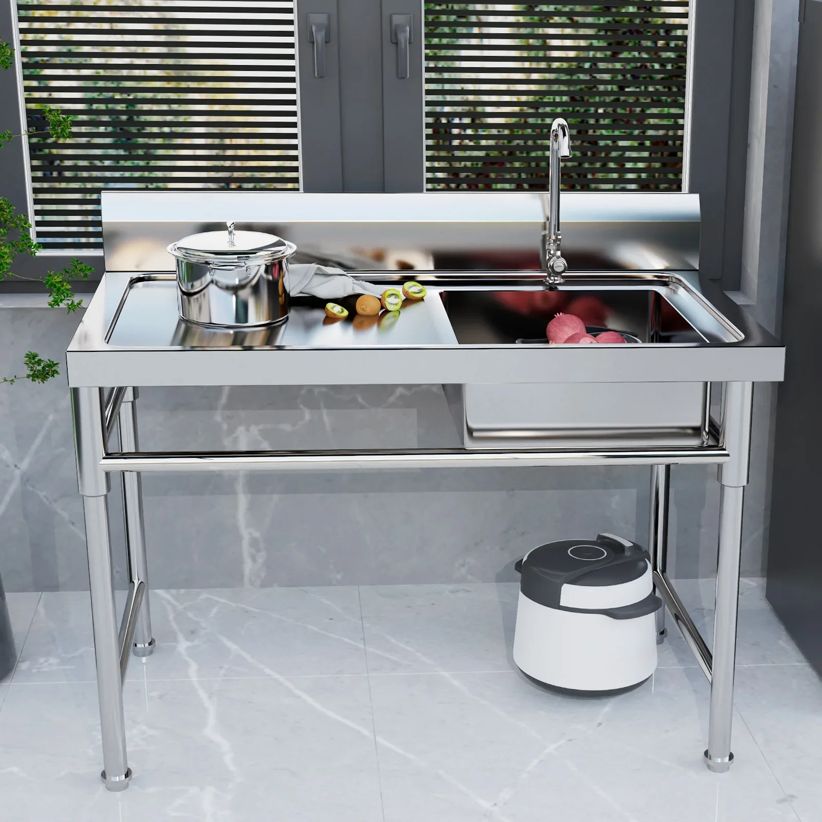 120*60*80cm Commercial Kitchen Sink  Durable and Sturdy with Faucet Stainless Steel