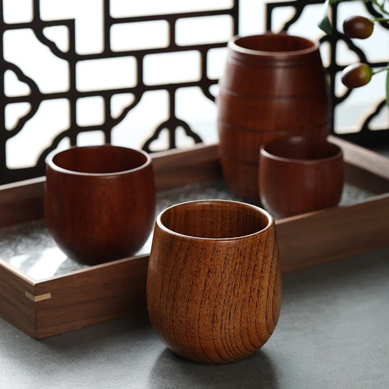 Japanese Izakaya Log Cups Kitchen Accessories Wooden Potbelly Cups Sake Solid Wood Milk Carton Water Bottle Restaurant Tea Cups