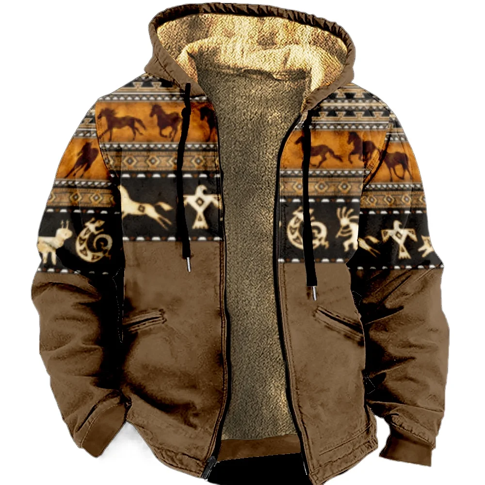 Men's Zipper Long Sleeve Hoodies Indian Pattern Winter Hoodie For Men/Women Thick Clothing Jacket Outerwear