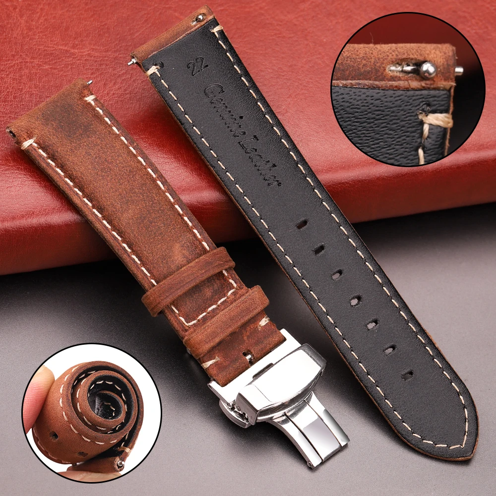 

Quick Release Genuine Leather Watch Band 20mm 22mm Vintage Brown Strap 22mm Watchband for Galaxy Watch Watches for Man Women