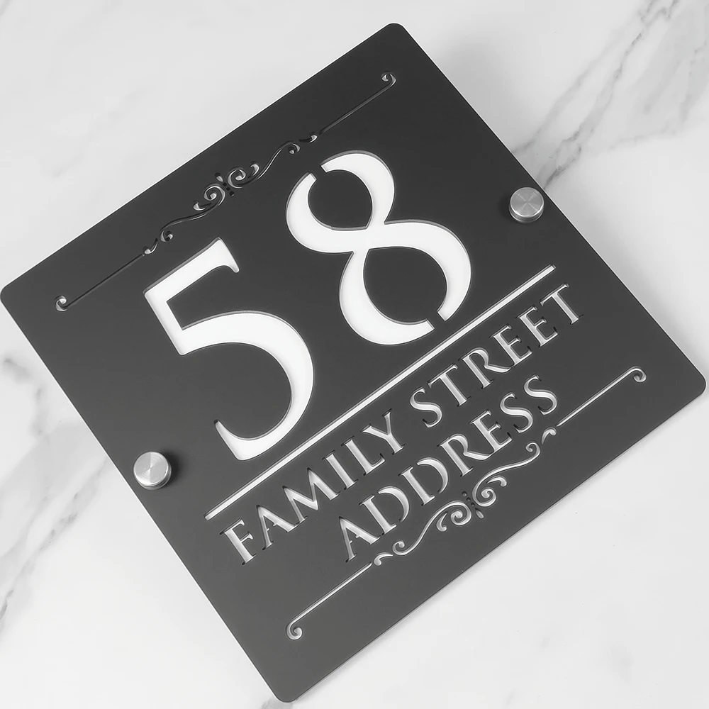 الحديثة شخصية مخصصة الليزر قطع الاكريليك رقم المنزل الحديث علامة عنوان اسم اللوحة ثلاثية الأبعاد رسالة الذهب الأسود لوحة في الهواء الطلق #3