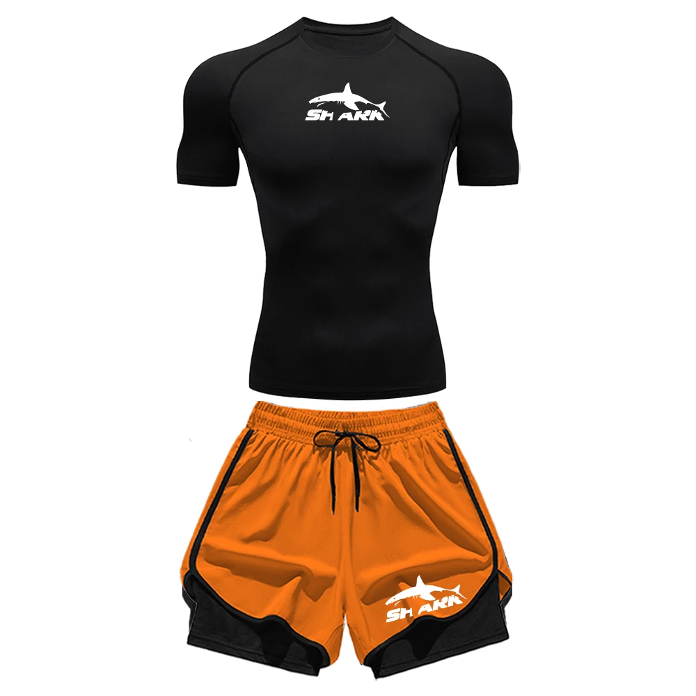 

Men's Compression T-Shirt With Drawstring Shorts Quick Drying And Breathable Summer Fitness And Running Training Apparel