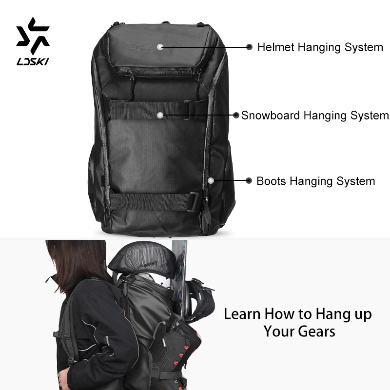 LDSKI 스키 백팩, 스노우바드 액세서리, TPU 방수 패브릭, YKK 지퍼, 플립 탑 디자인, 다기능 보관 팩, 남녀공용