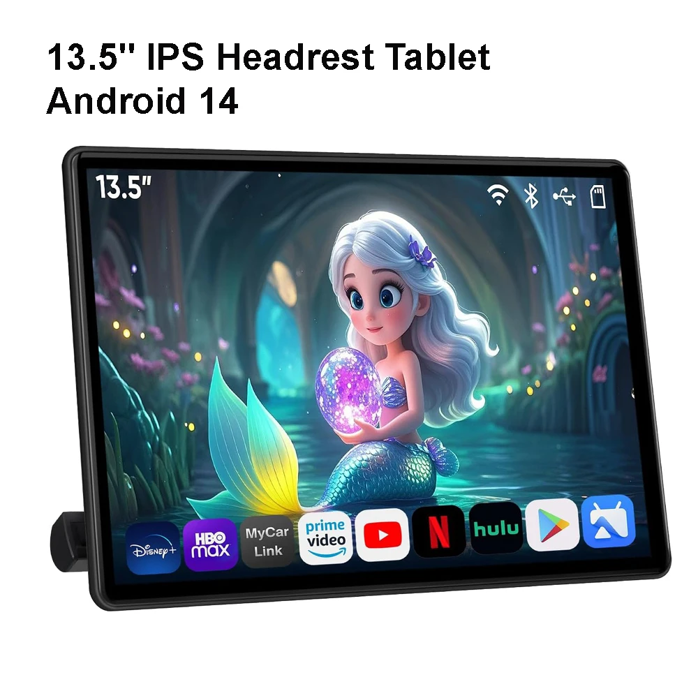 

13.5" IPS Car Headrest Monitor Tablet PC 2G+32GB ROM Android 14 WIFI Video Player BT Miracast 4K 1080P HDMI Mirroring