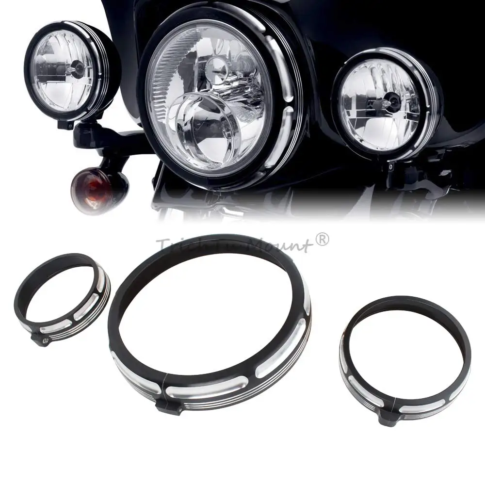 

Motorcycle 7inch Headlight Trim Ring 4.5" Fog Light Trim Rings Holder Support Clamps For Harley Touring Electra Glide Road King