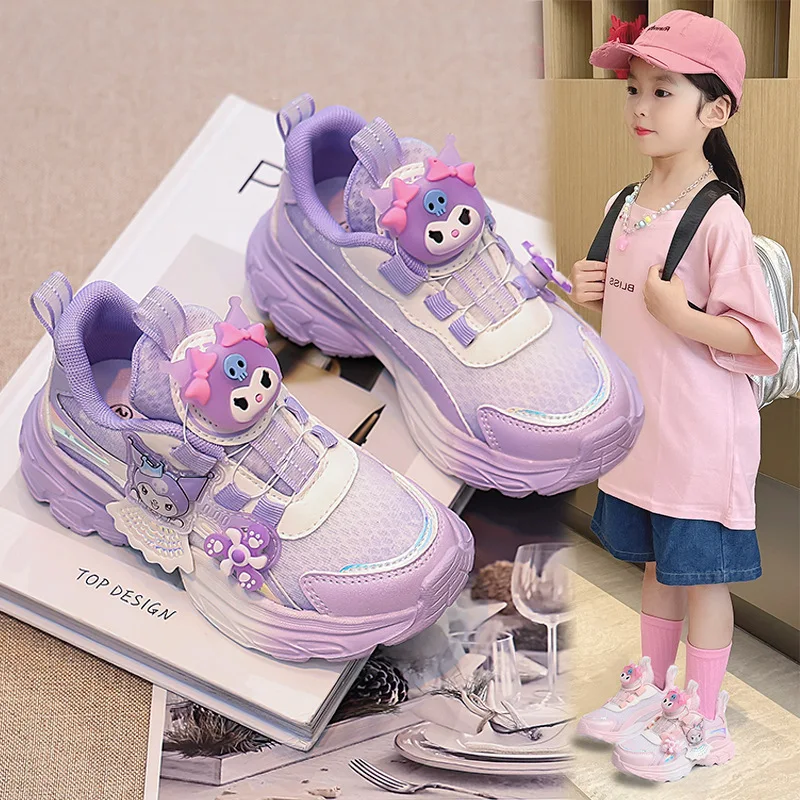 Girly Heart Kawaii Sanrio Ins Kuromi Breathable Sneakers Cute Cartoon Soft Soled Student Running Shoes Lovely Gifts for Kids