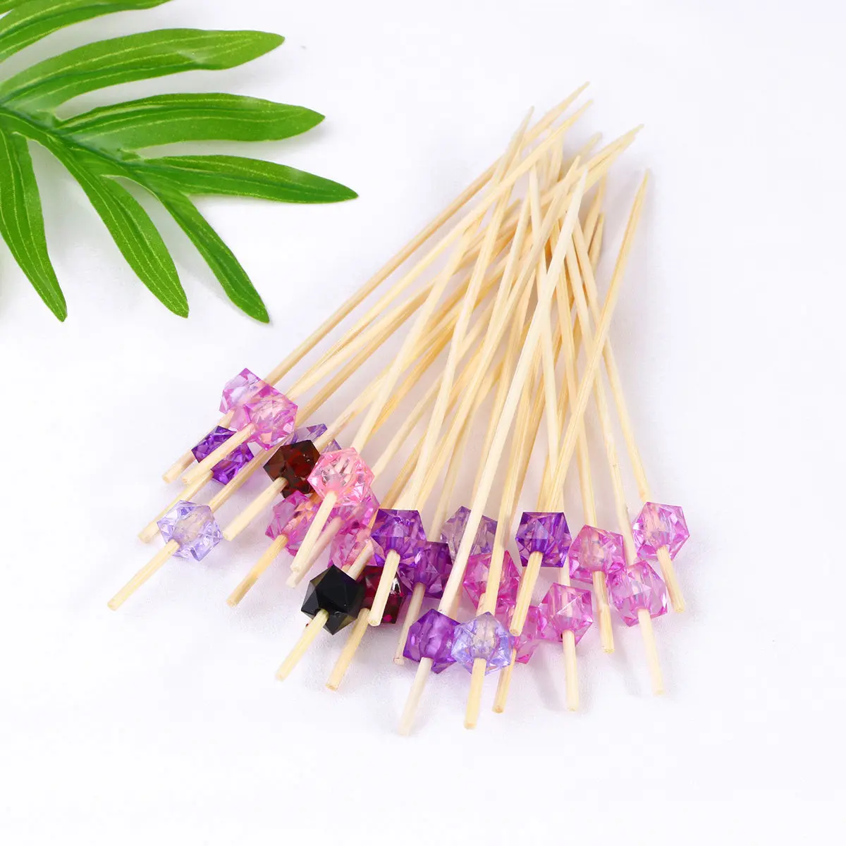 1Pack Bamboo Fruit Toothpicks Colorful Beads Disposable Cocktail Picks Food Sticks Fruit Sticks for Party Decoration