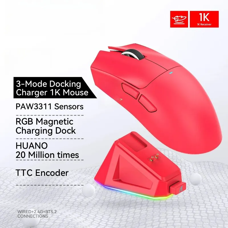 ماوس لاسلكي قابل للتخصيص، اتصال ثلاثي الوضع 2.4 جيجا هرتز/سلكي/بلوتوث PAW3311 22000 ديسيبل متوحد الخواص 400IPS RGB PC ماوس ألعاب #2